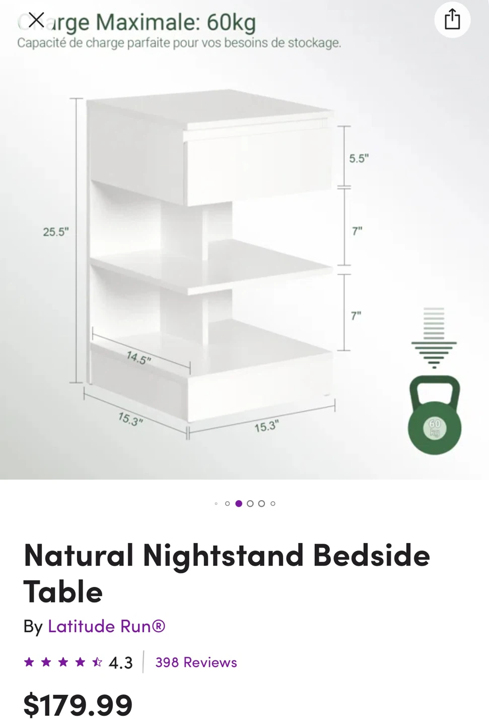 Latitude Run Nightstand Bedside Table - photo 2