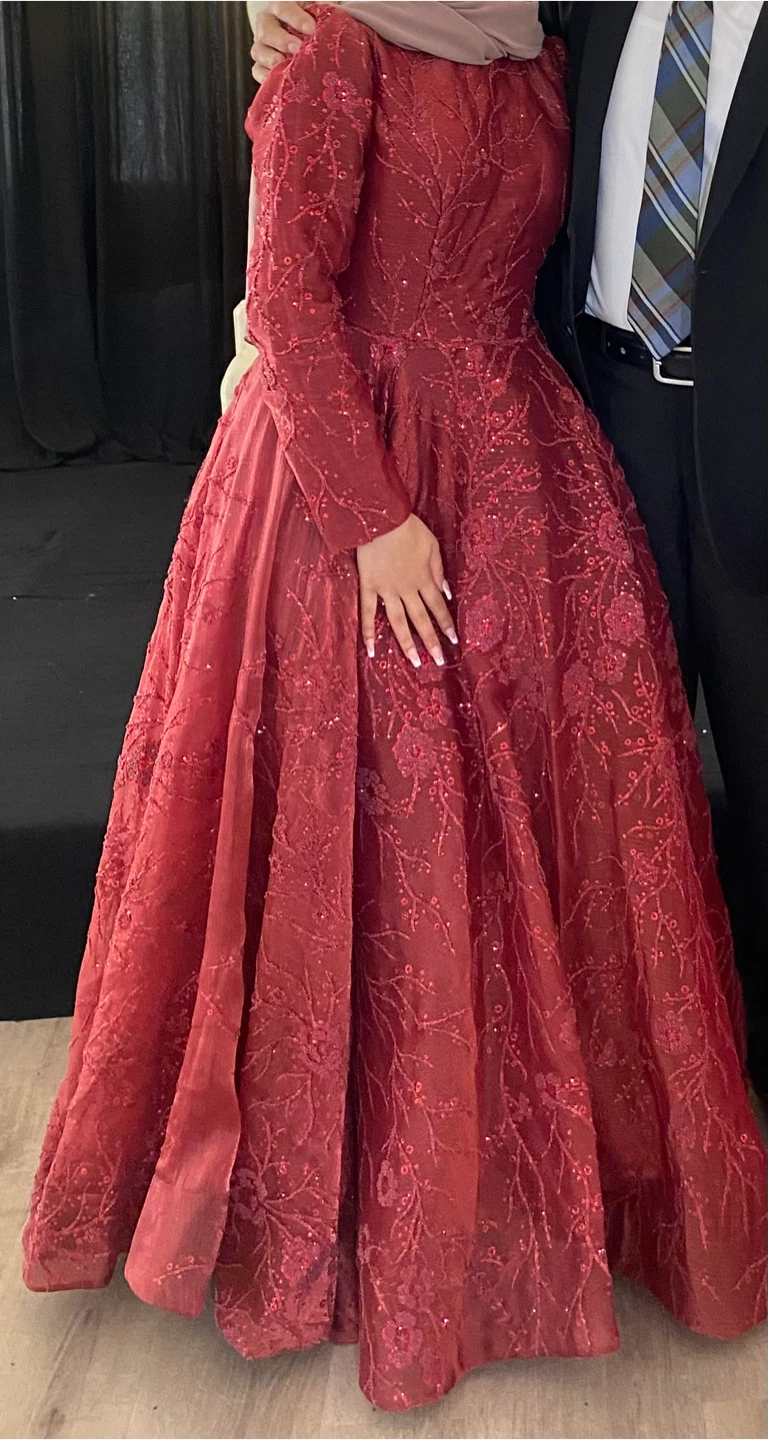 Red Floral Embroidered Formal Dress