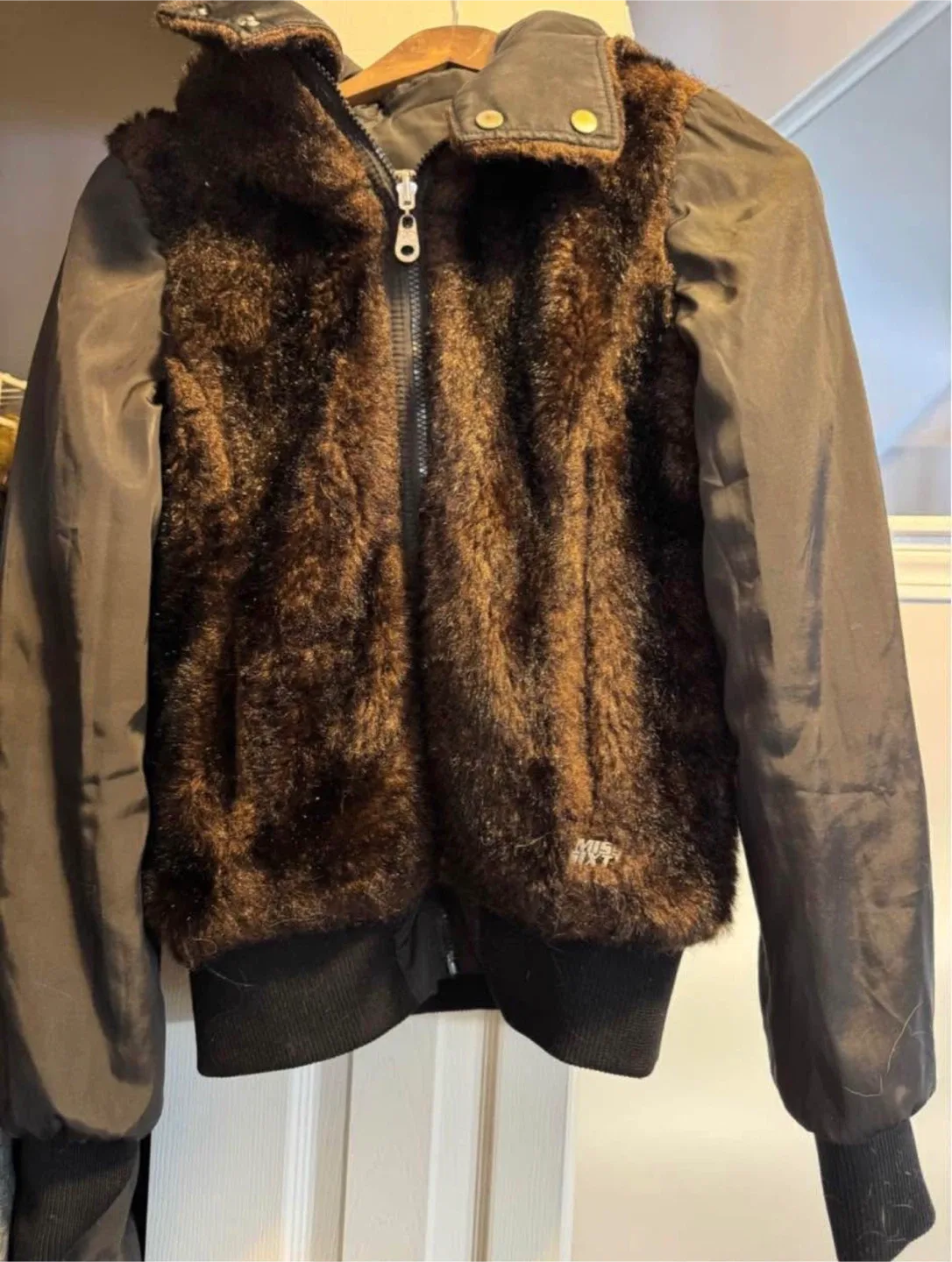 Miss Sixty: REVERSIBLE Brown Faux Fur Hooded Jacket thumbnail