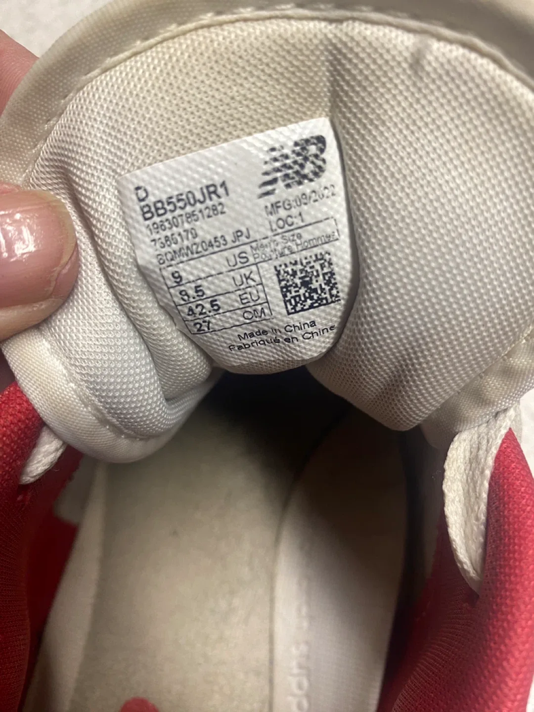 New Balance 550 White/Red, Size 9 US image indicator(3)