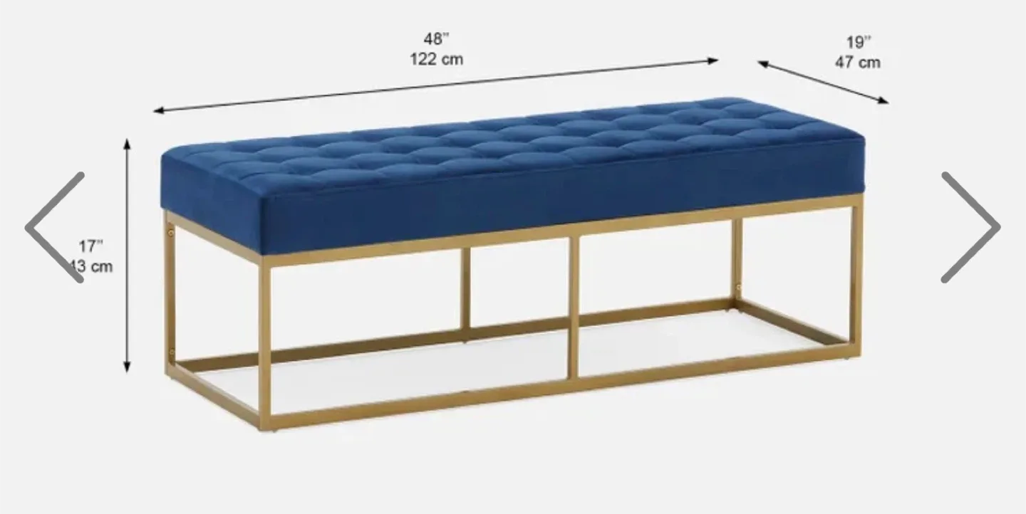 Dark Blue Tufted Velvet Bench with Gold Frame 122cm image indicator(2)