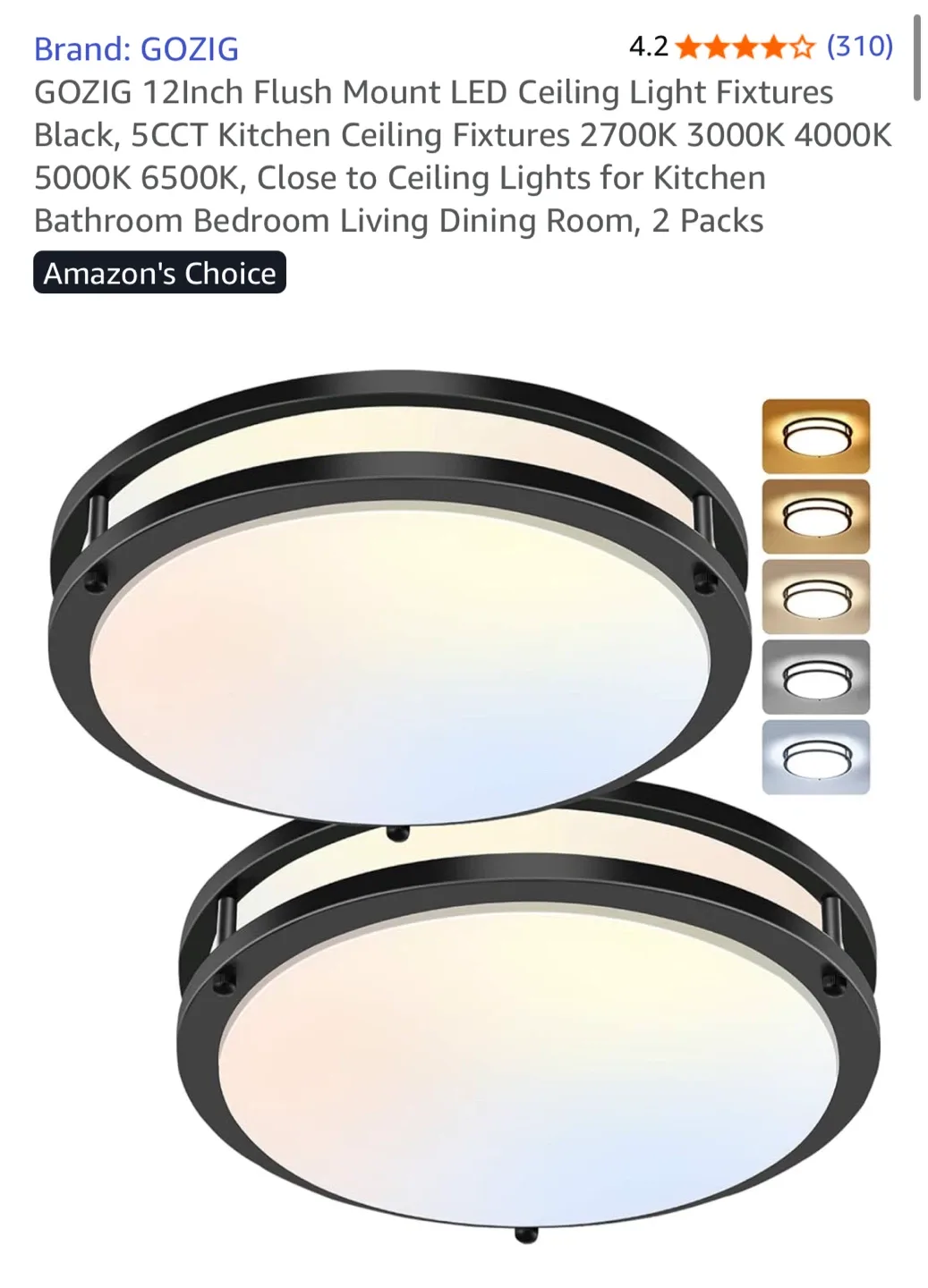 GOZIG 12inch Flush Mount LED Ceiling Light - Black thumbnail