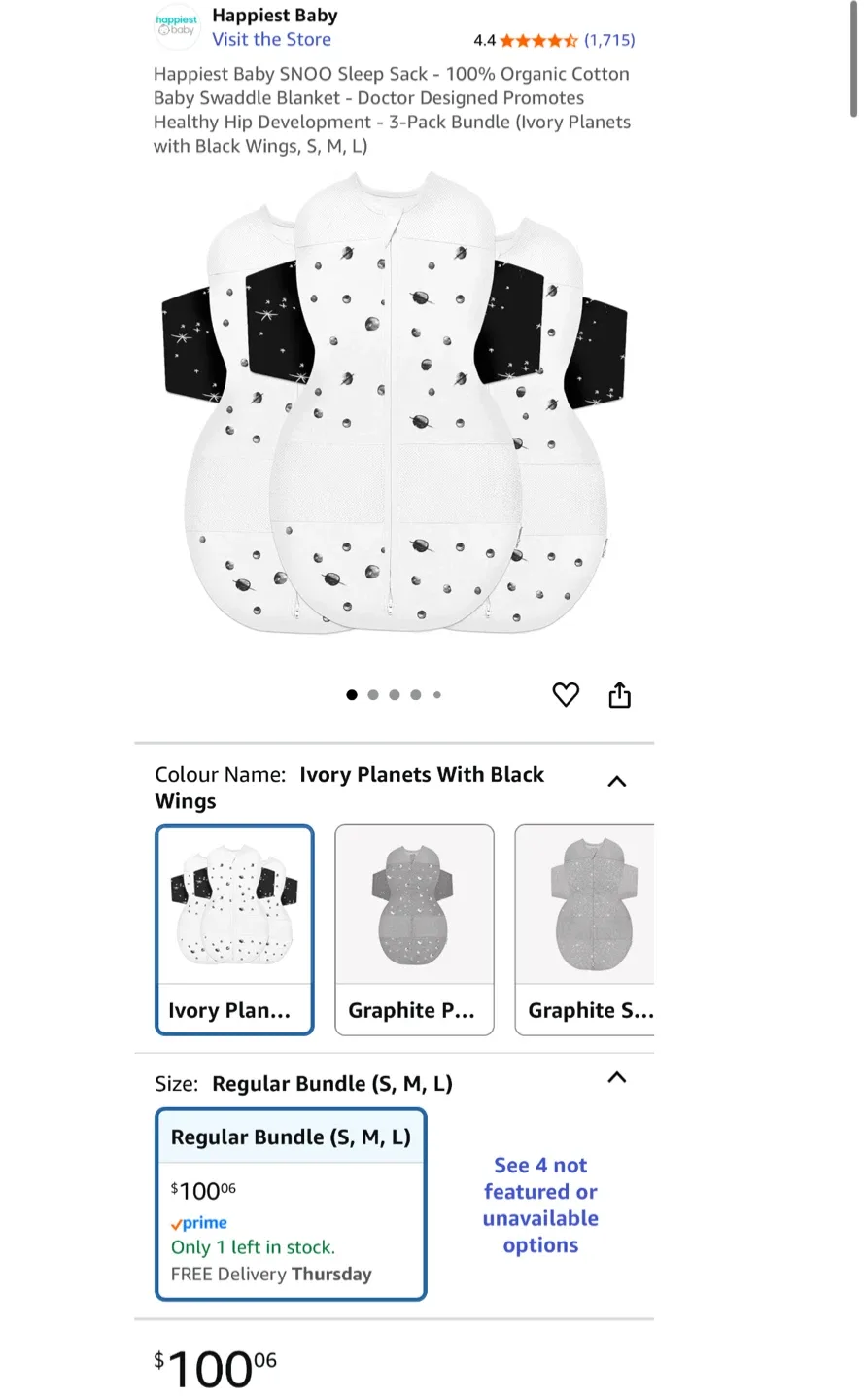 Happiest Baby SNOO Sleep Sack - Ivory Planets (S, M, L) thumbnail