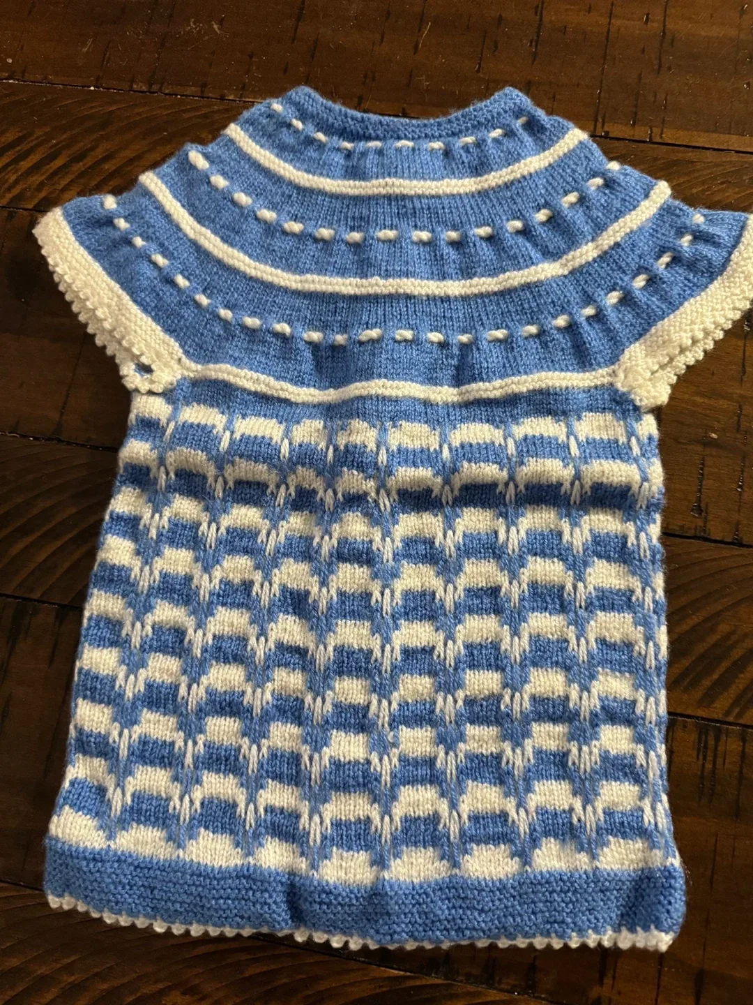 Hand-Knitted Baby Cardigan - Blue & White image indicator(3)