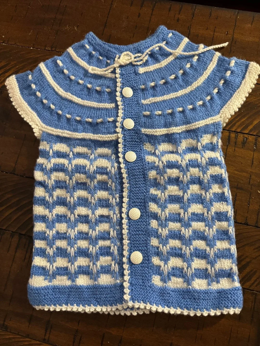 Hand-Knitted Baby Cardigan - Blue & White image indicator(2)