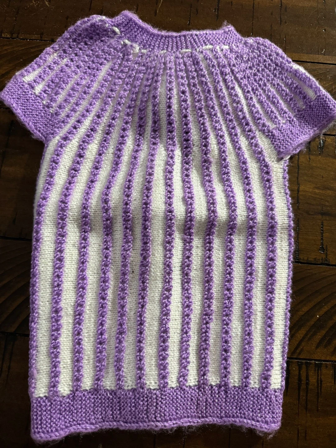 Hand-knitted Baby Sweater - Purple & White - photo 2