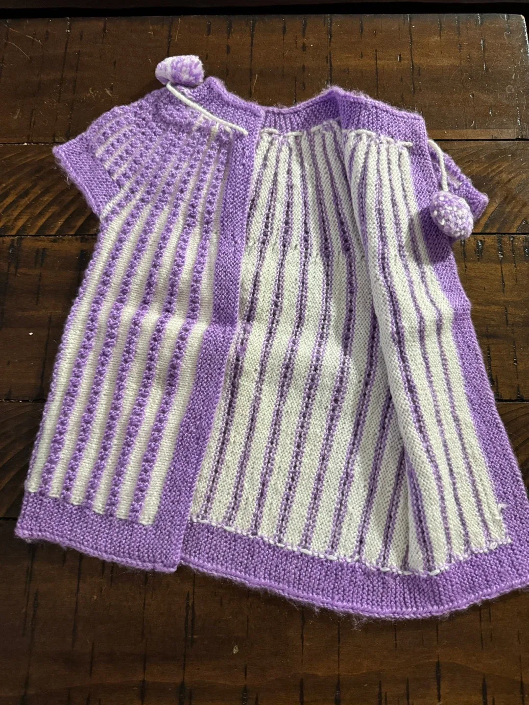 Hand-knitted Baby Sweater - Purple & White image indicator(4)