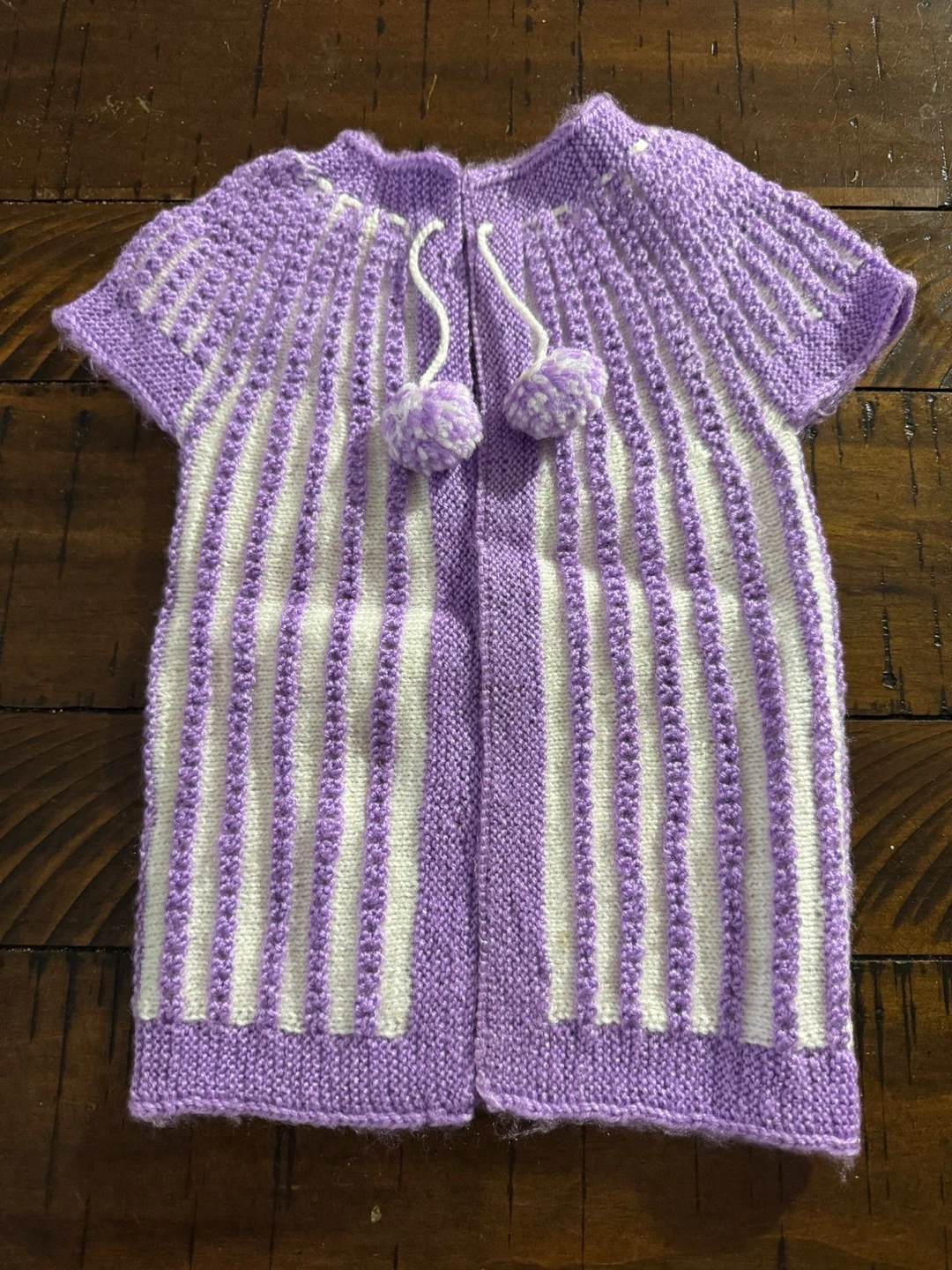 Hand-knitted Baby Sweater - Purple & White - photo 3