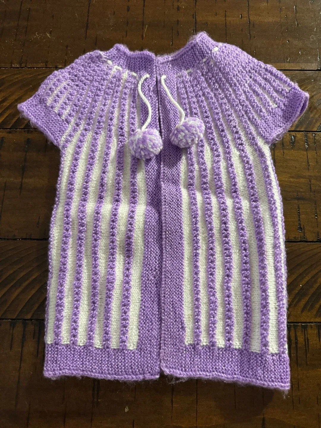 Hand-knitted Baby Sweater - Purple & White image indicator(3)