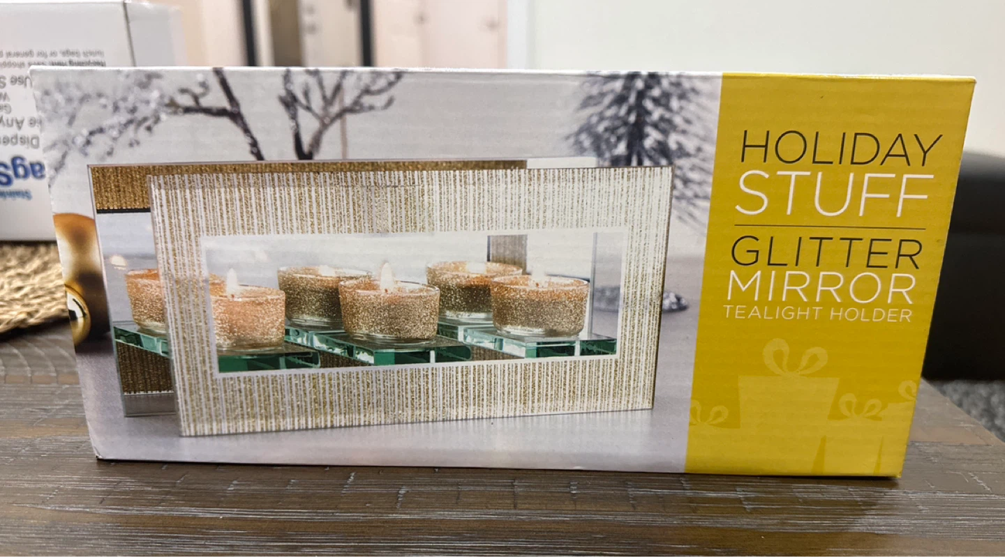 Holiday Stuff Glitter Mirror Tealight Holder