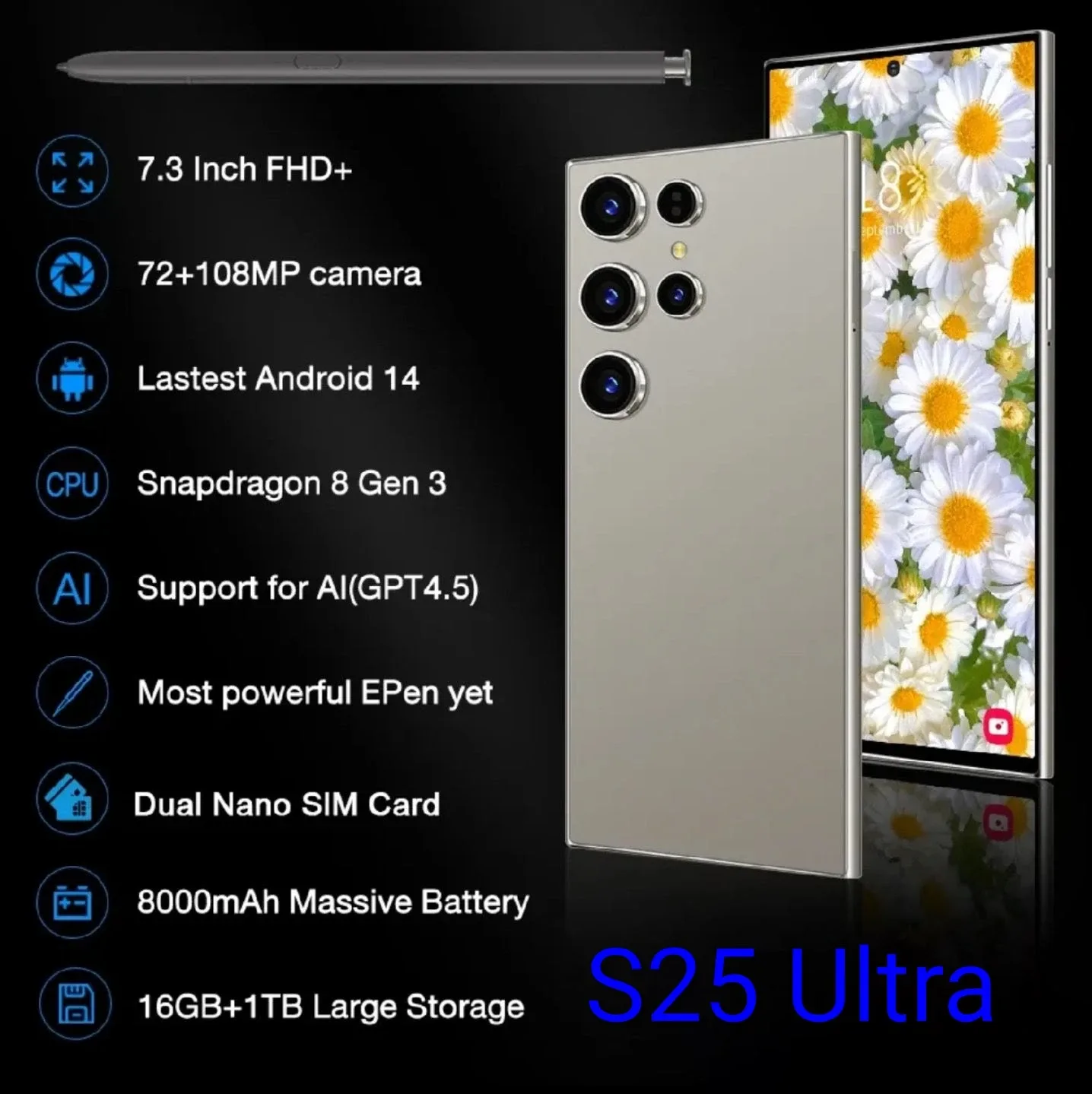 2025 New S25 Ultra Smartphones 16GB+1TB 5G Dual SIM 4K OLED image indicator(8)
