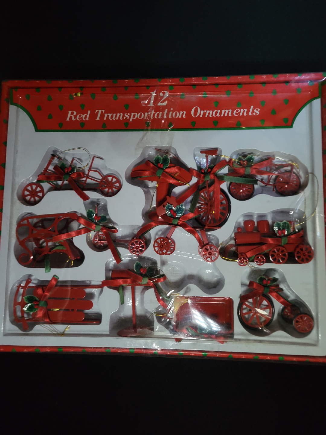 Red Transportation Ornaments - 12 Piece Set
