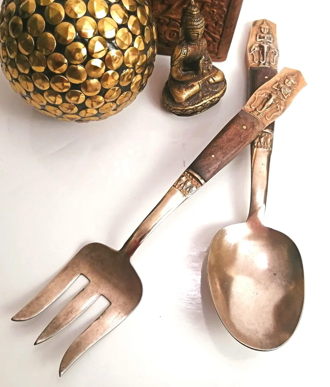 Bronze Nickel Serving Utensils ~ Salad Servers image indicator(10)