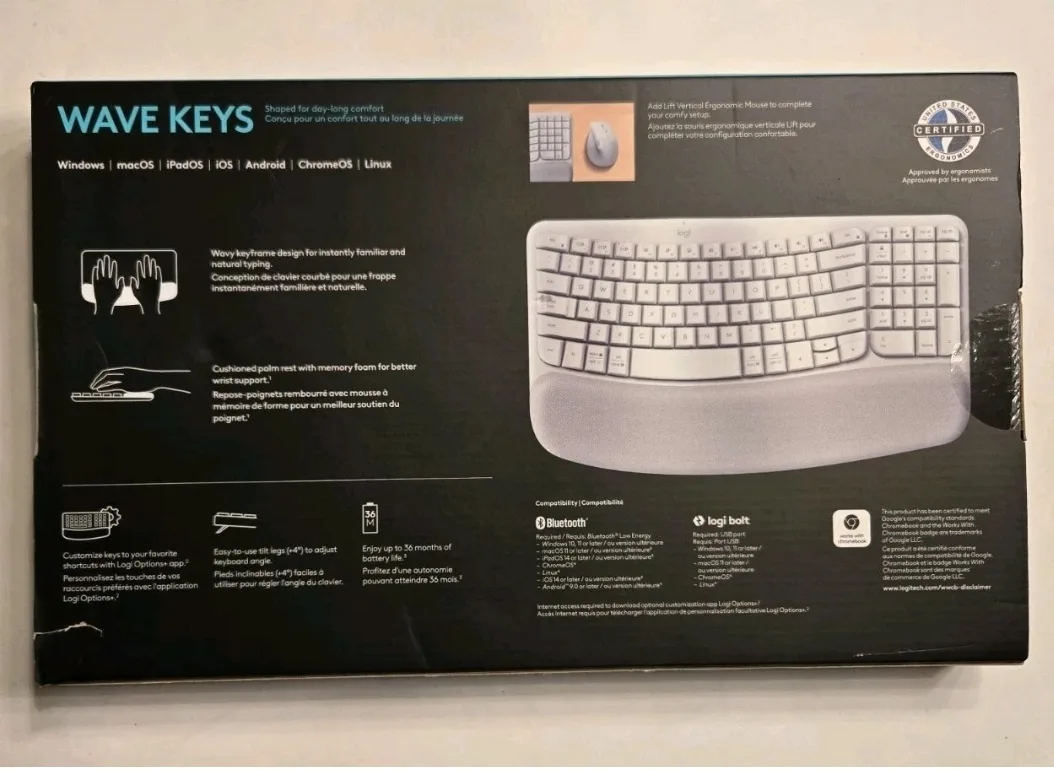 Logitech Wave Keys Wireless Ergonomic Keyboard - NEW open box! image indicator(3)