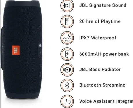 JBL Charge 3 Bluetooth Speaker - Black image indicator(4)