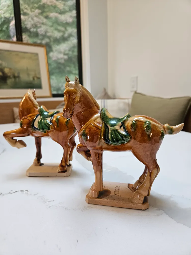 Pair of Vintage Ceramic Horse Figurines Tang Dynasty Style image indicator(6)