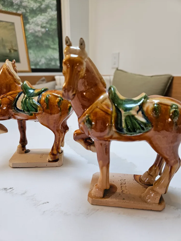 Pair of Vintage Ceramic Horse Figurines Tang Dynasty Style image indicator(7)