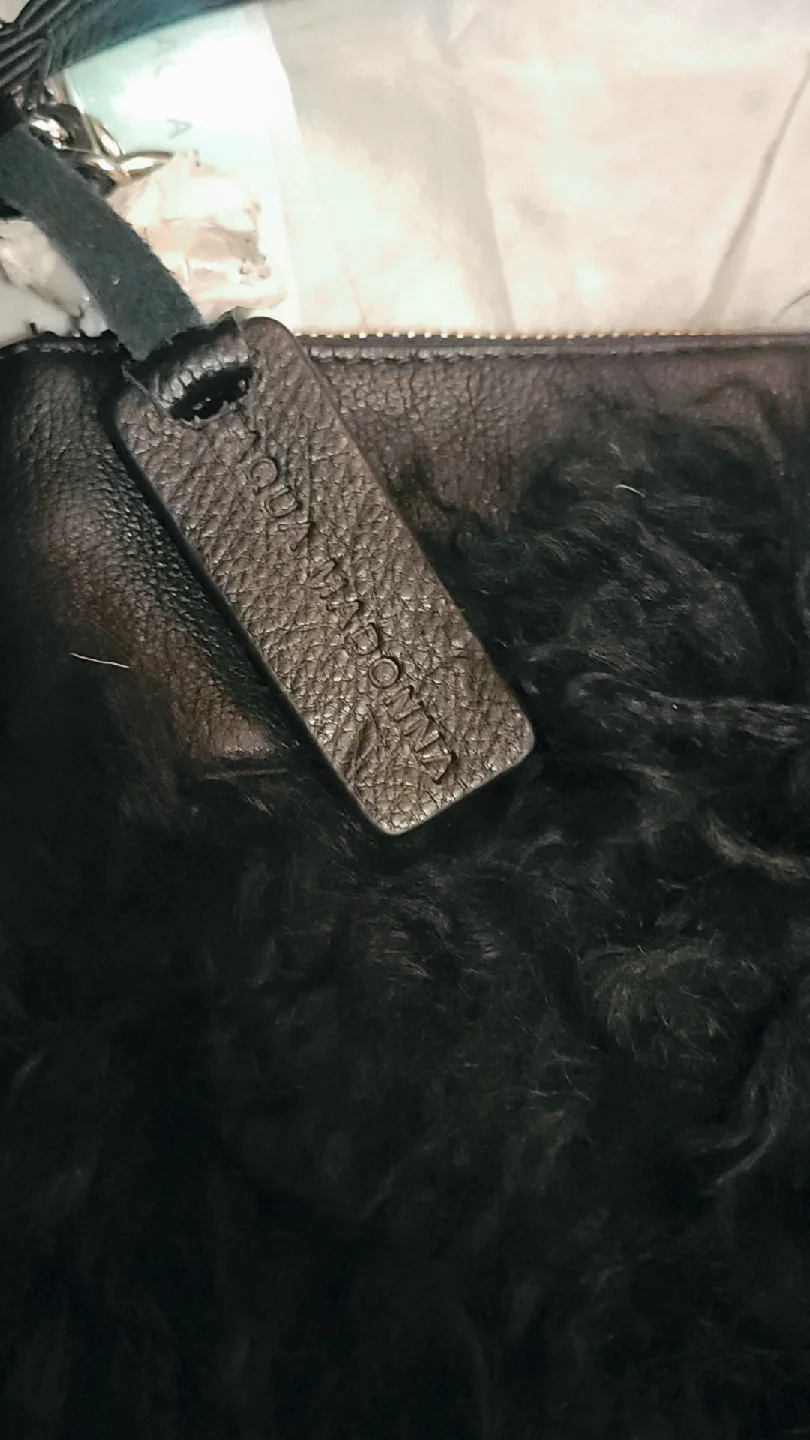 Aqua Madonna Black Mongolian Lamb fur Leather Trim Bag image indicator(5)