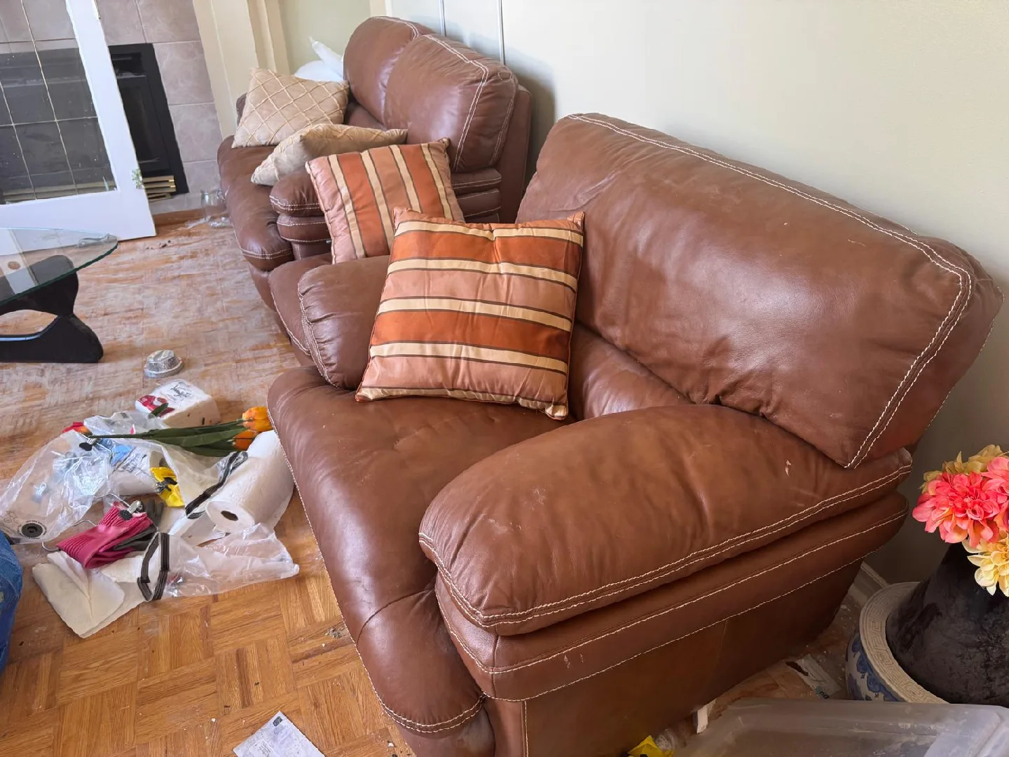 Brown Leather Sofa Set - Used image indicator(8)