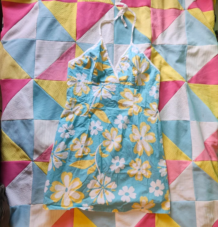 y2k blue floral halter dress thumbnail