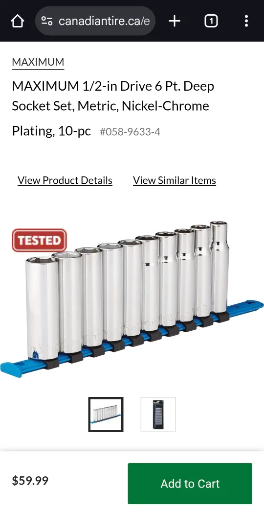 Brand New MAXIMUM 1/2-in Drive 6 Pt. Deep Socket Set, 10-pc