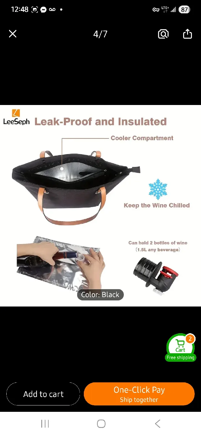 NEW Black Insulated Wine Tote Bag 👜 image indicator(5)