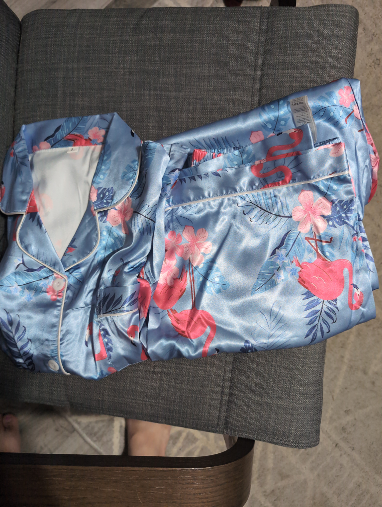 Blue Flamingo Print Pajama Set