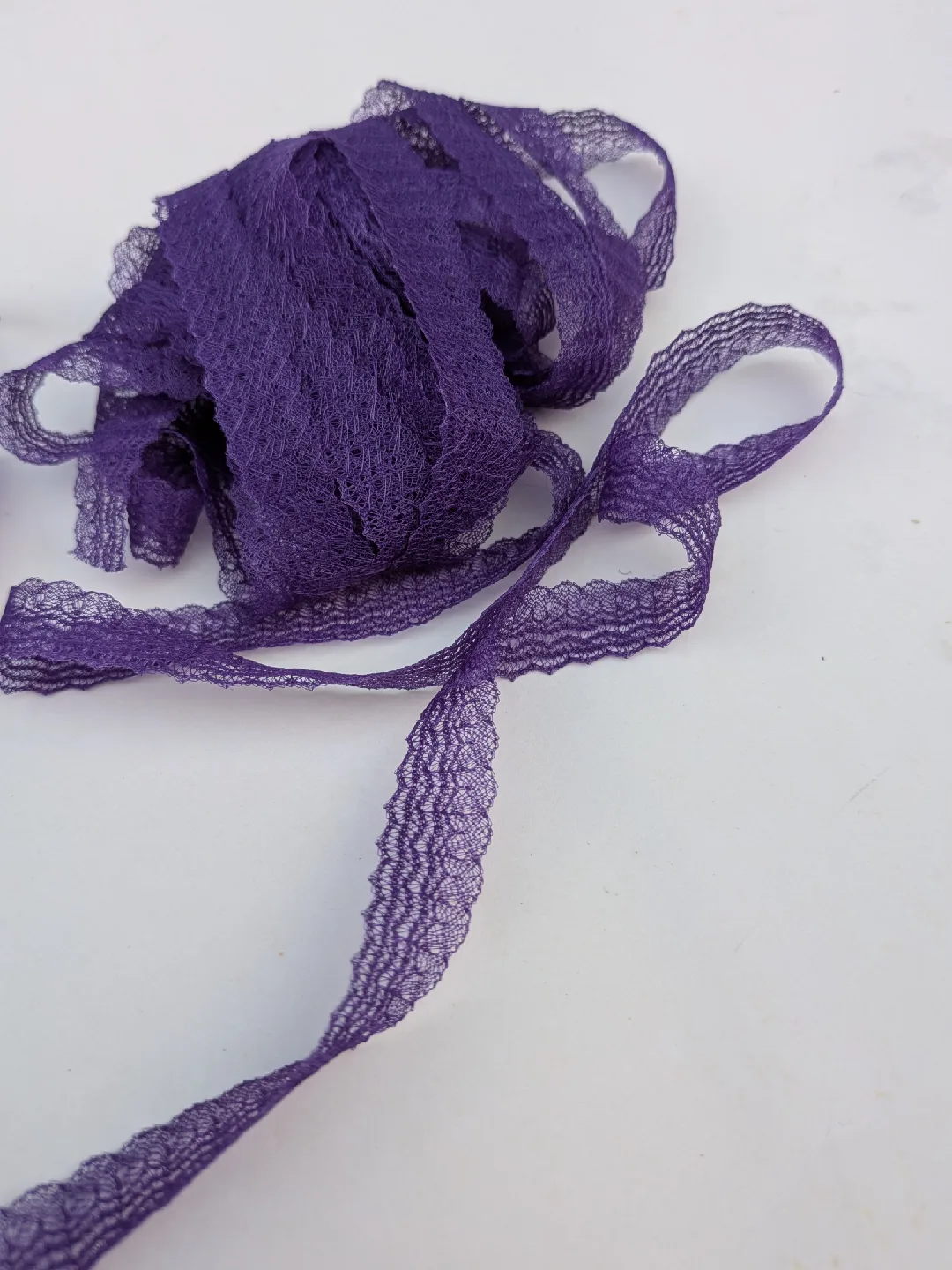 Eight yards hand dyed narrow purple Lace trim thumbnail