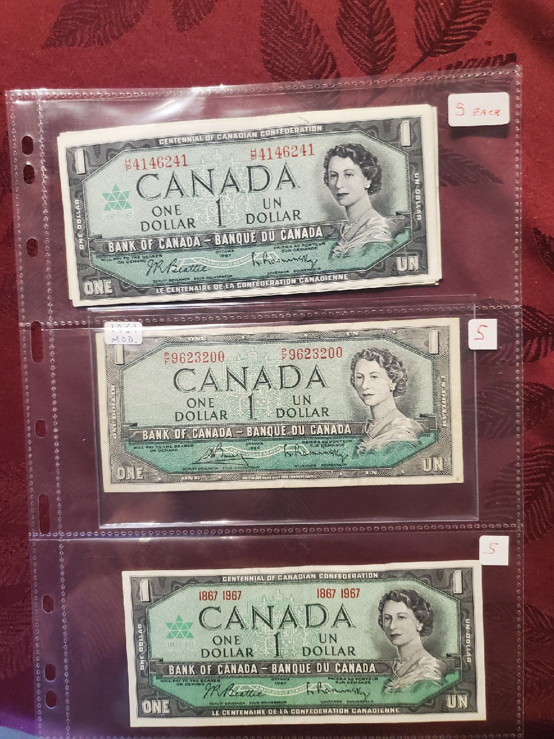 Vintage Canadian One Dollar Bills