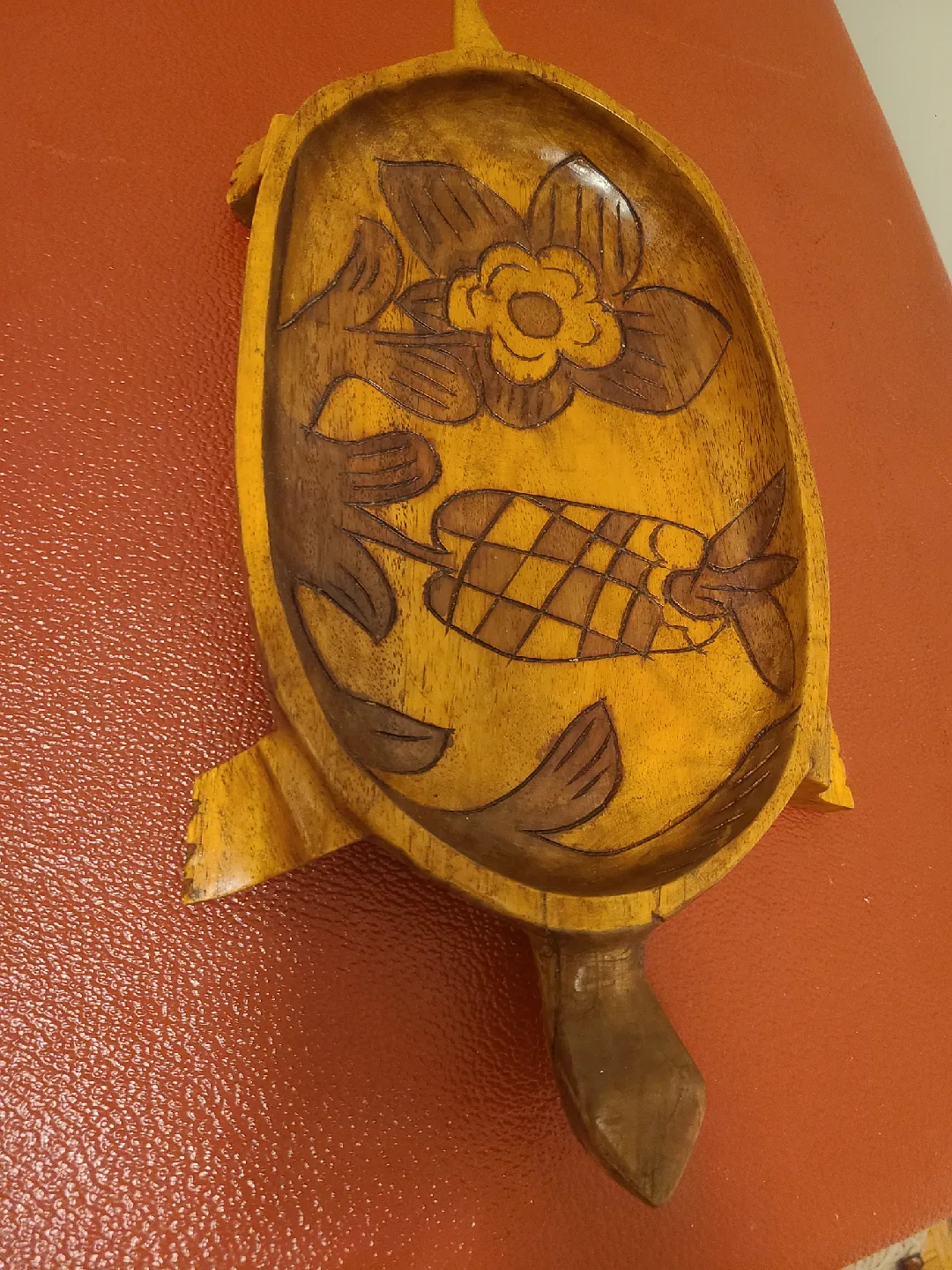 Vintage Wooden handcarved Turtle Dish🥕 thumbnail
