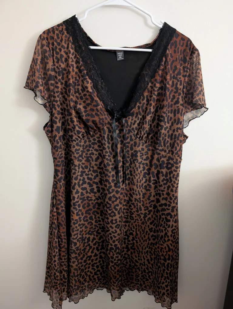 Shein Curve 2XL Leopard Print Dress Mini Babydoll Dress thumbnail