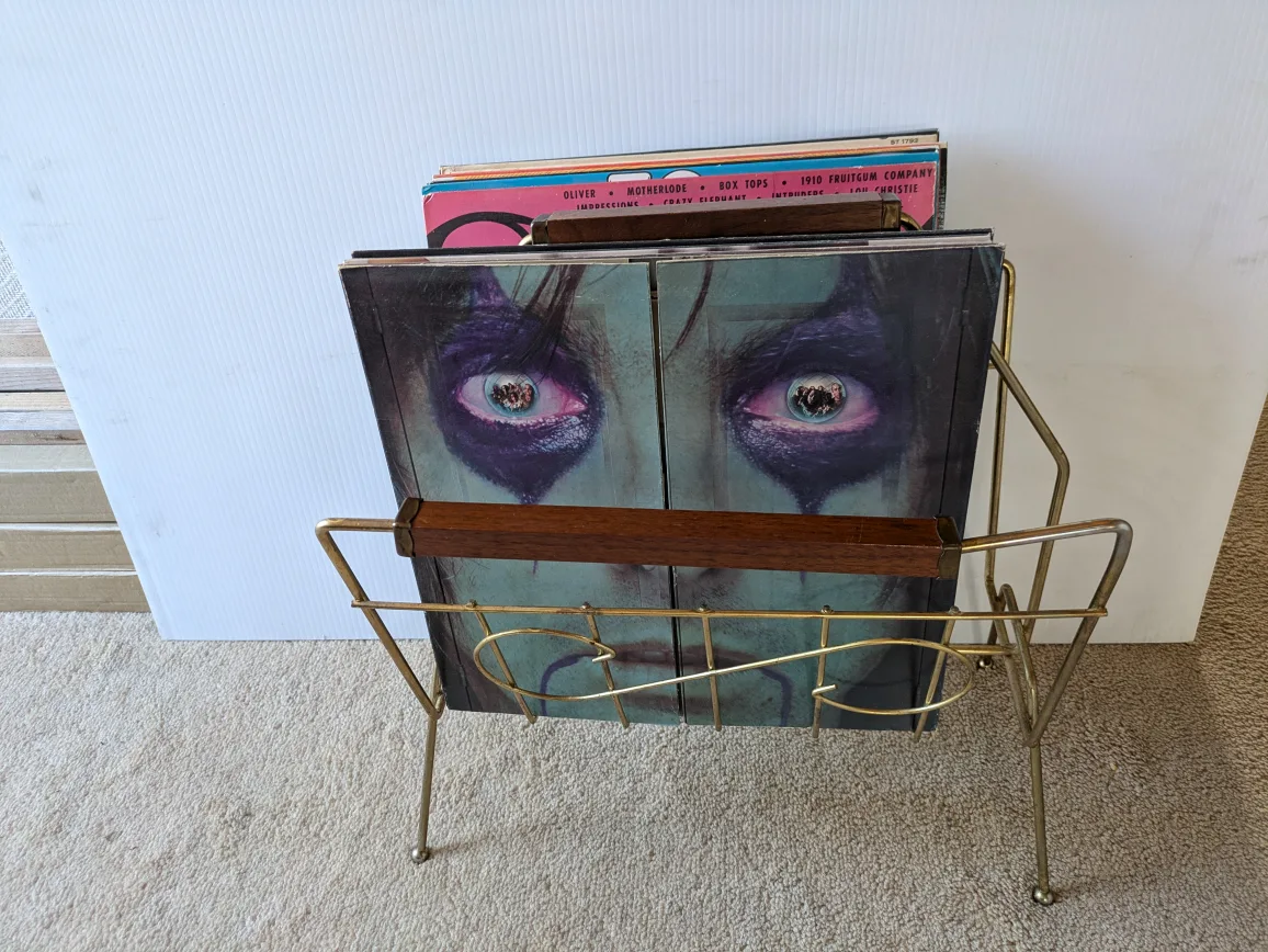 1950s Record / Magazine Holder , ( wire and wood) image indicator(2)