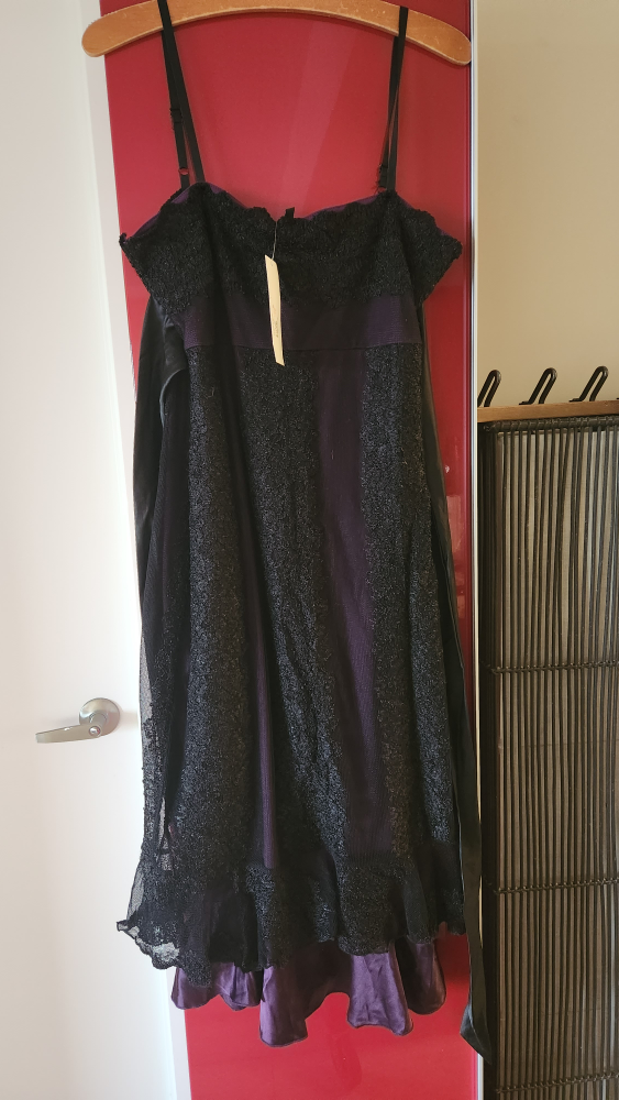 New Black Lace Dress with Purple Lining