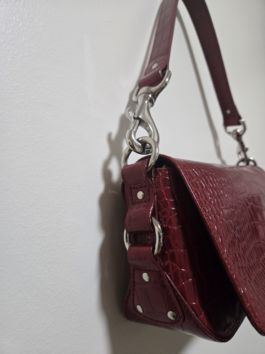 Ralph Lauren Burgundy Croc Embossed Shoulder Bag - photo 2