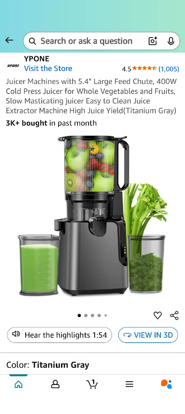 Ypone Cold Press Juicer - Titanium Gray image indicator(3)