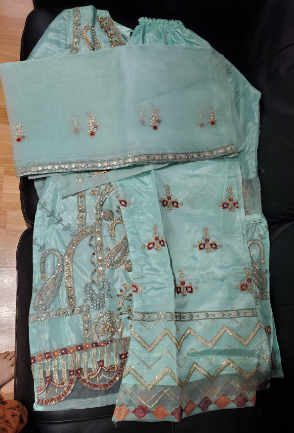 3-piece suit, shalwaar kameez, turquoise color - photo 2