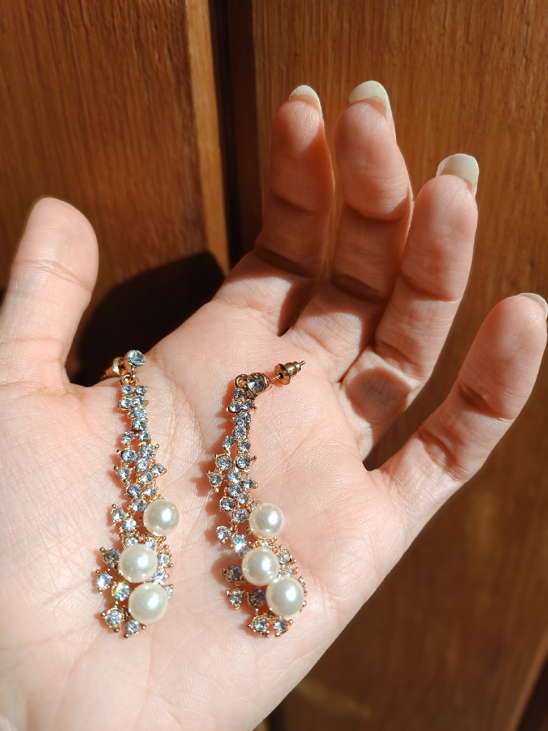 Pearl and Rhinestone Dangle Earrings - photo 4