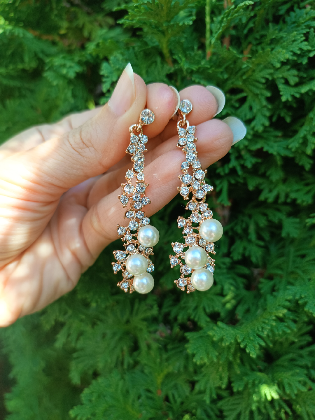 Pearl and Rhinestone Dangle Earrings - photo 5