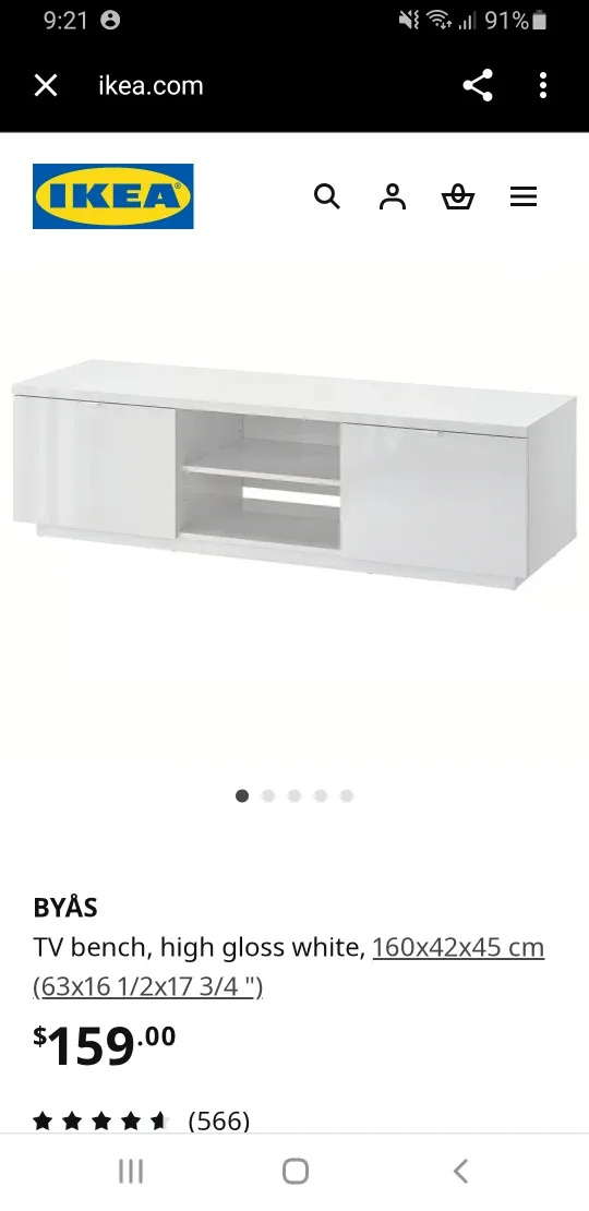 IKEA BYÅS TV Bench - High Gloss White thumbnail