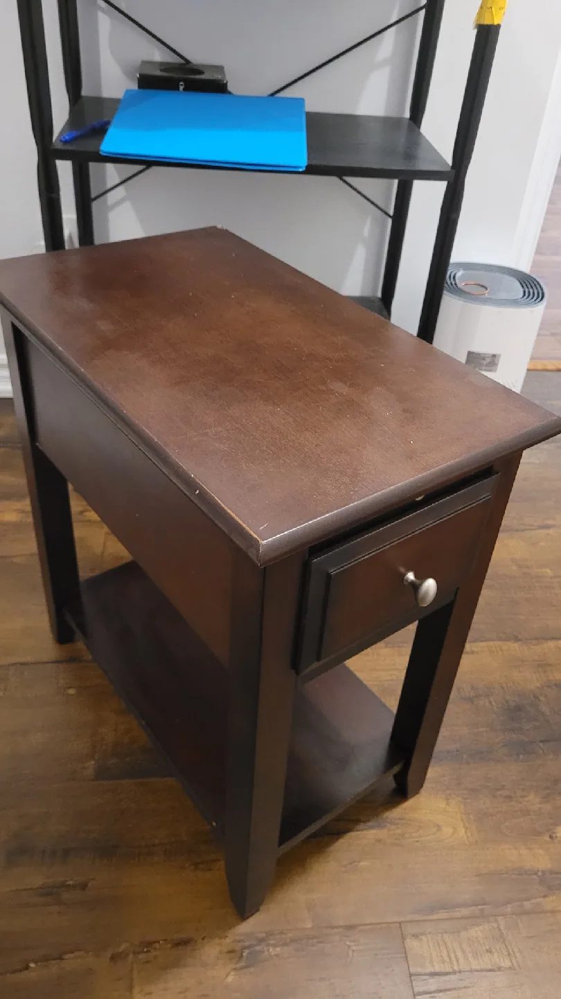Vintage Brown Wood End Table with Drawer thumbnail