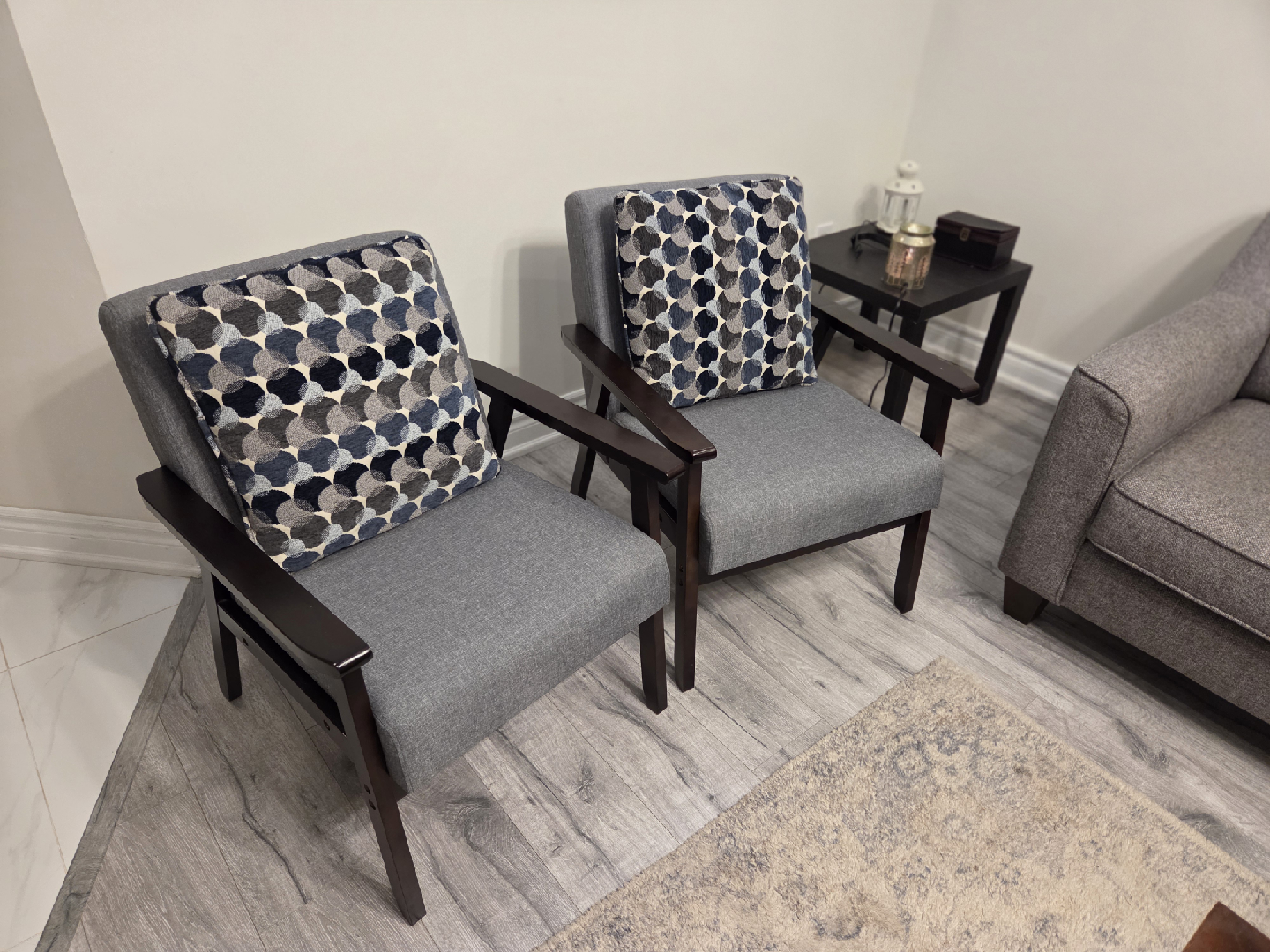 Pair of Armchairs with Cushions - Grey