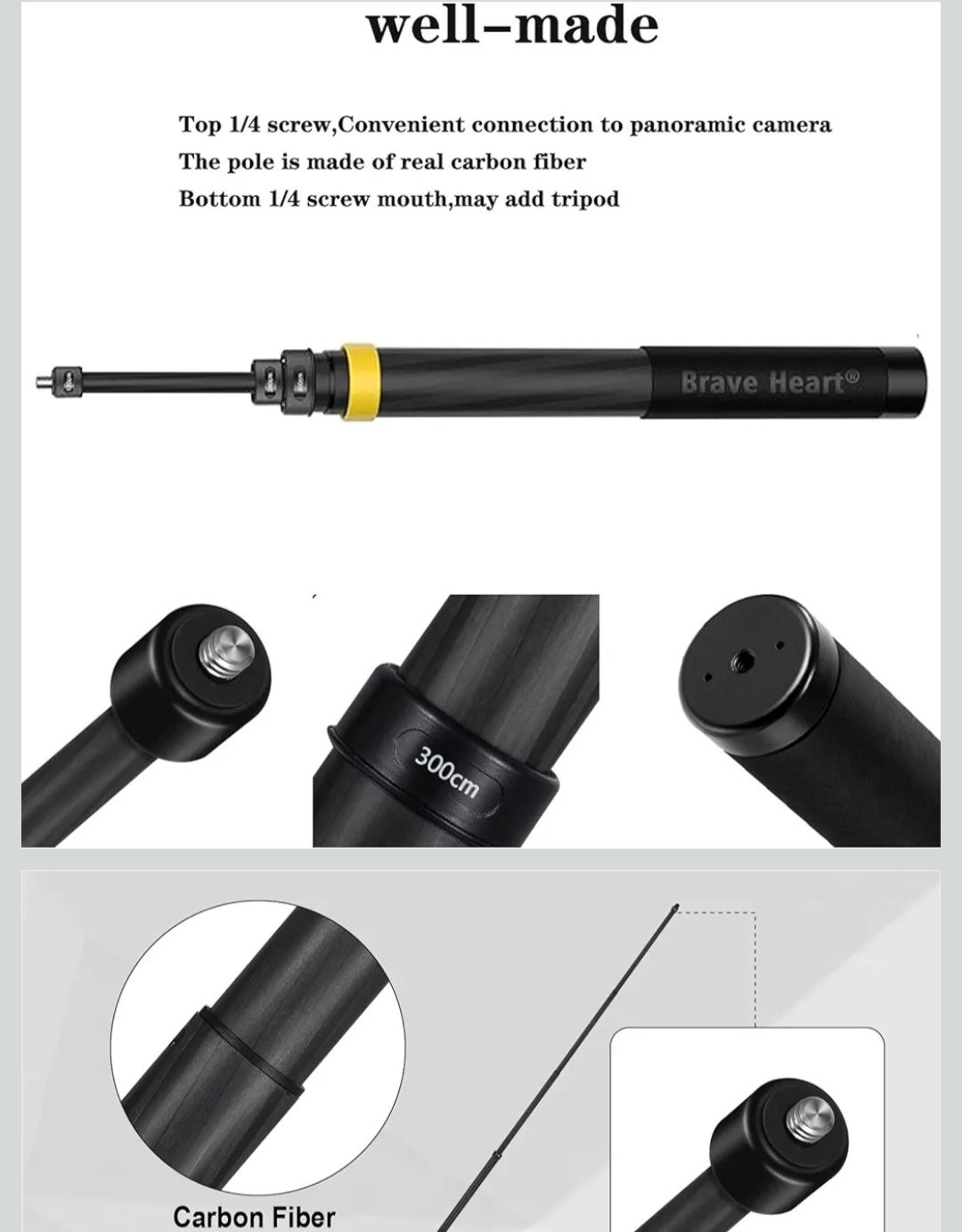 Brave Heart 9.8ft. CARBON FIBER SELFIE STICK 3m.(Telescopic) - photo 2
