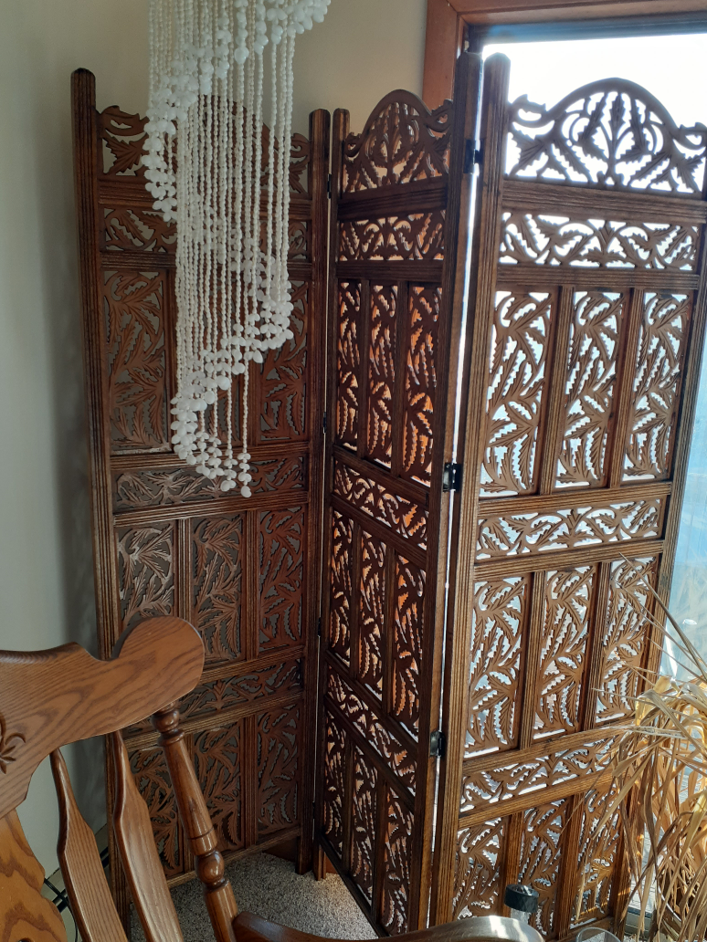 Carved Wooden Room Divider Screen