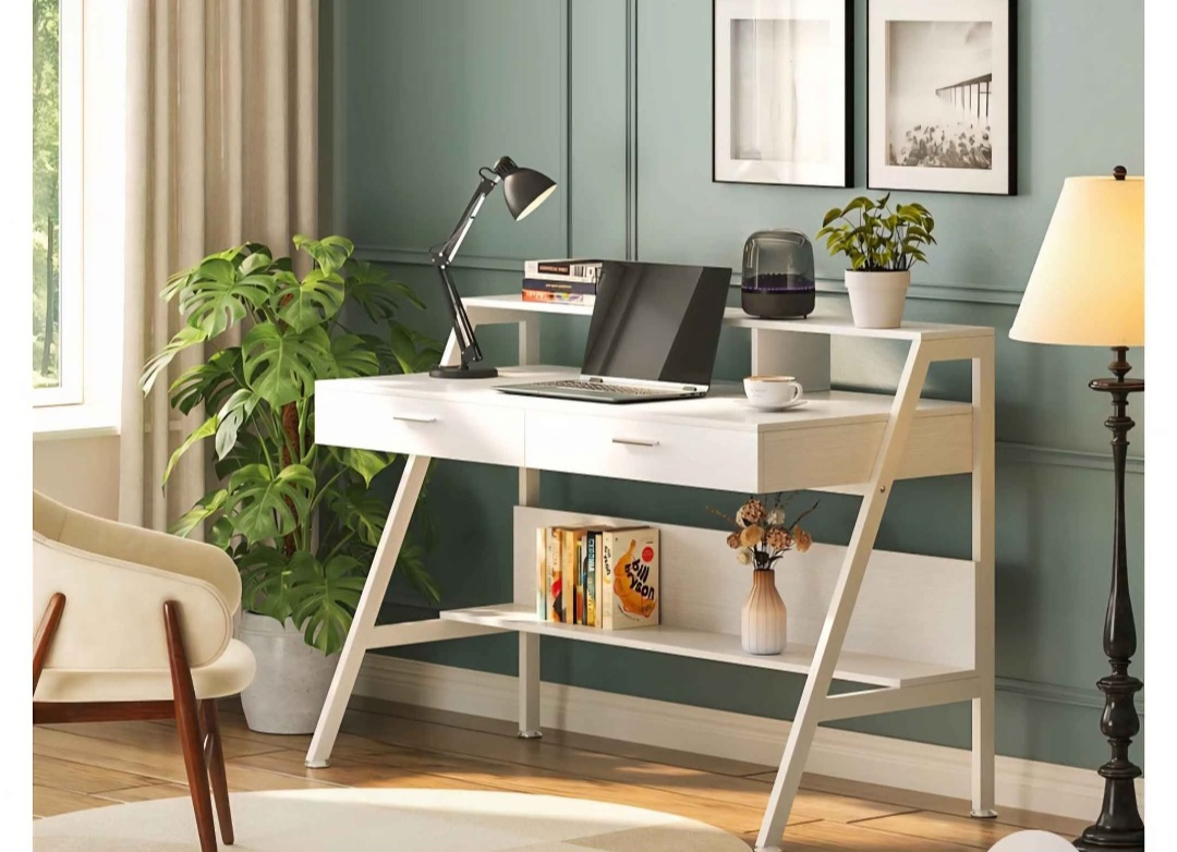 White Computer Desk with Shelves - photo 2