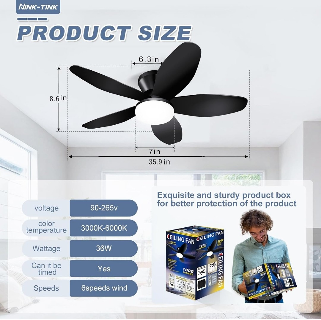 NINK-TINK Black Ceiling Fan with Light & Remote - photo 4