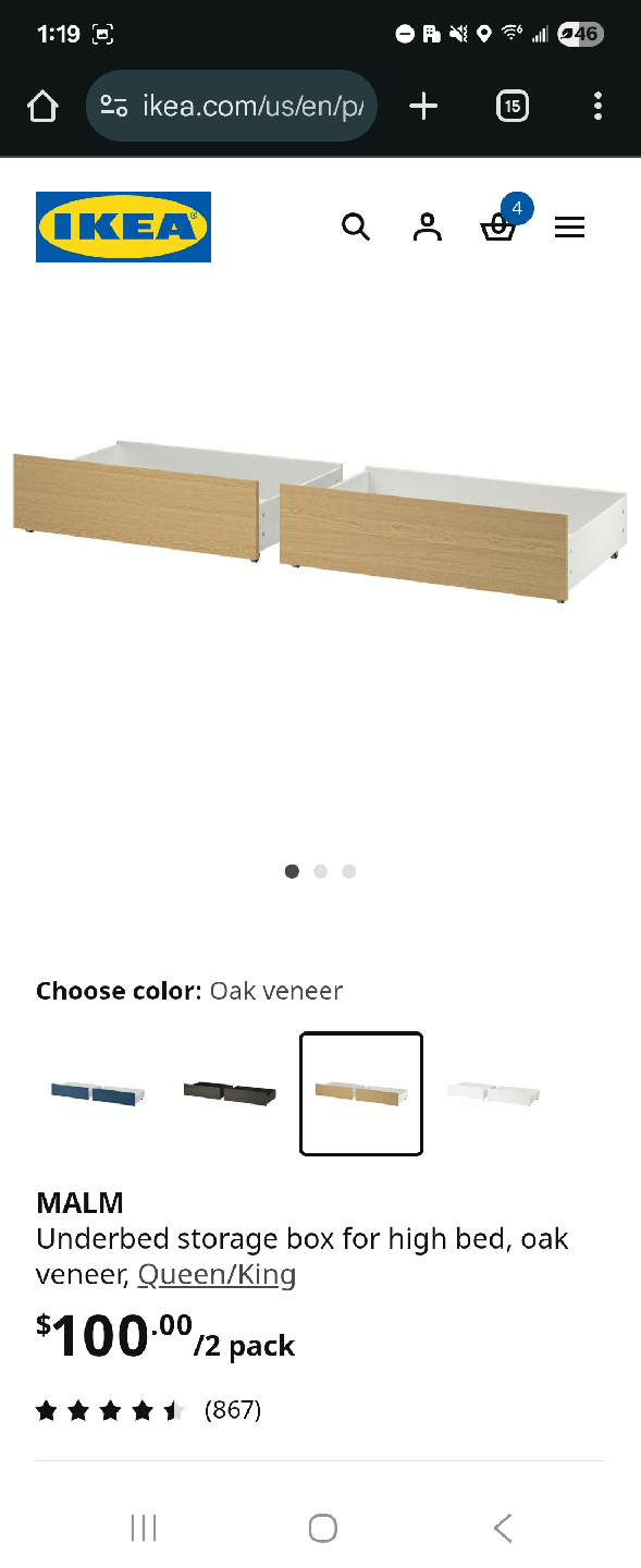 Ikea Malm Queen Bed Frame, Mattress, and under bed storage - photo 5