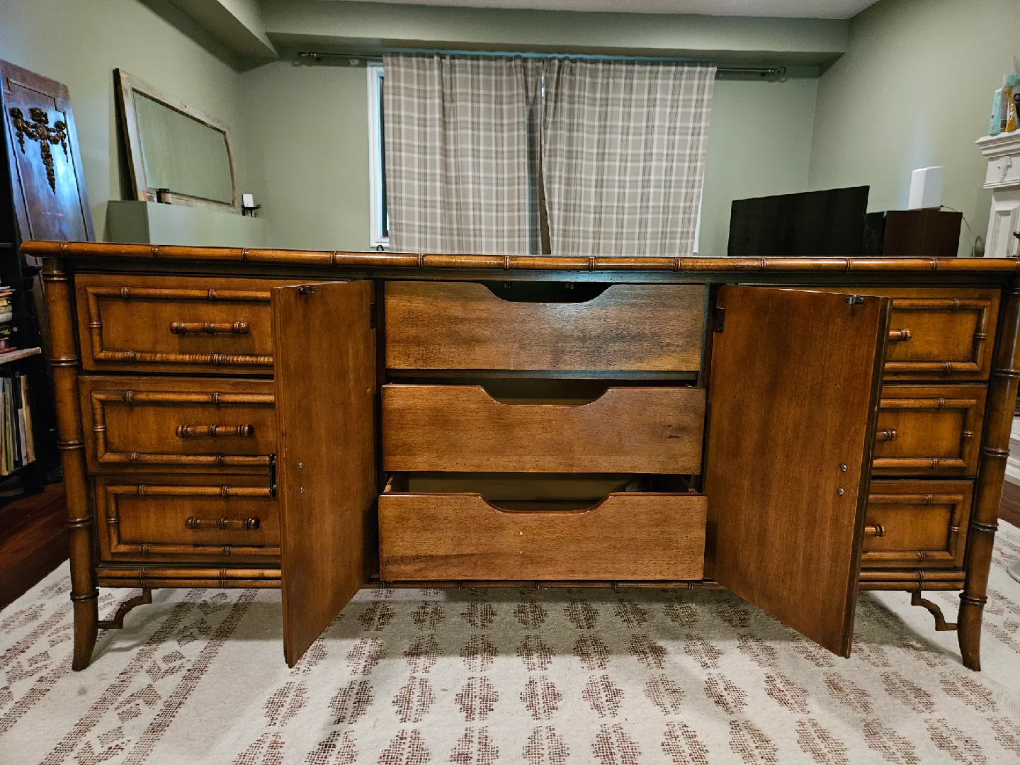 Large Antique Sideboard Buffet Solid Wood (Oak) Faux Bamboo image indicator(9)