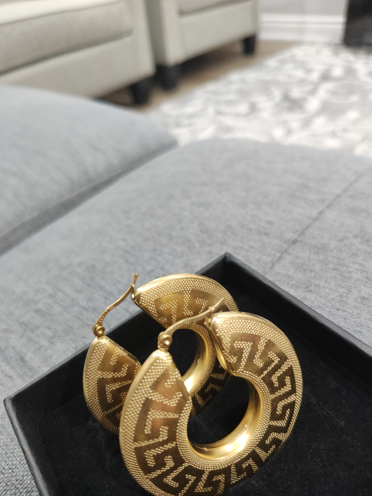 Gold Hoop Earrings with Greek Key Design - photo 3