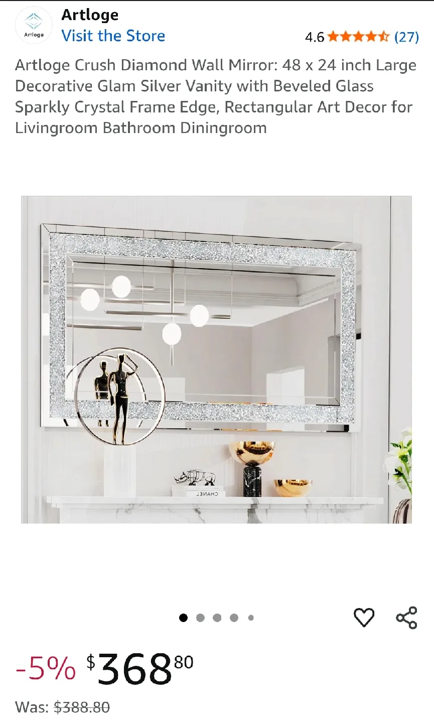Artloge Crush Diamond Wall Mirror 48 x 24 thumbnail
