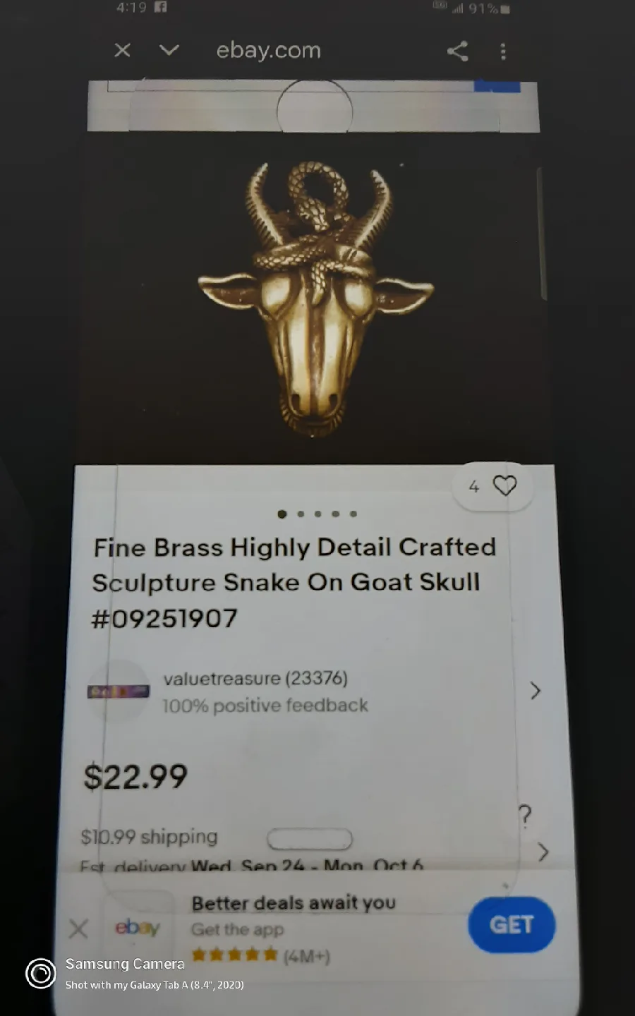 Brass Snake on Goat Skull Pendant image indicator(4)